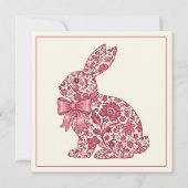Pink and Cream Chinoiserie Easter Rabbit ノートカード (正面)