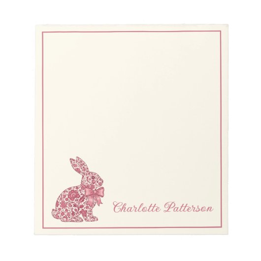 Pink and Cream Chinoiserie Easter Rabbit ノートパッド (正面)