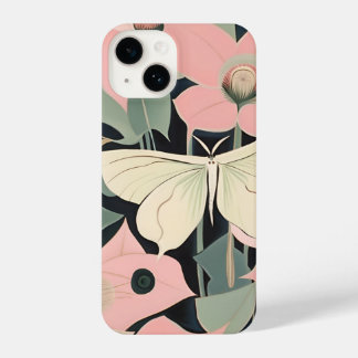 Pink and Cream - Luna Moth and Moonflowers   iPhone 14ケース