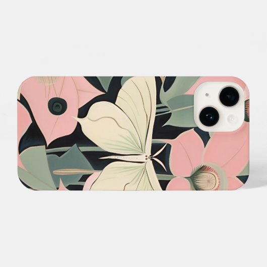 Pink and Cream - Luna Moth and Moonflowers   iPhoneケース (裏面横)