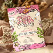 Pink and Cream Retro Daisy Spa Party Birthday  招待状