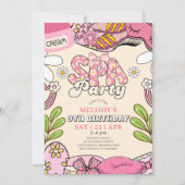 Pink and Cream Retro Daisy Spa Party Birthday  招待状 (正面)