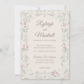 Pink and Cream Rose and Greenery Modern Elegant 招待状 (正面)