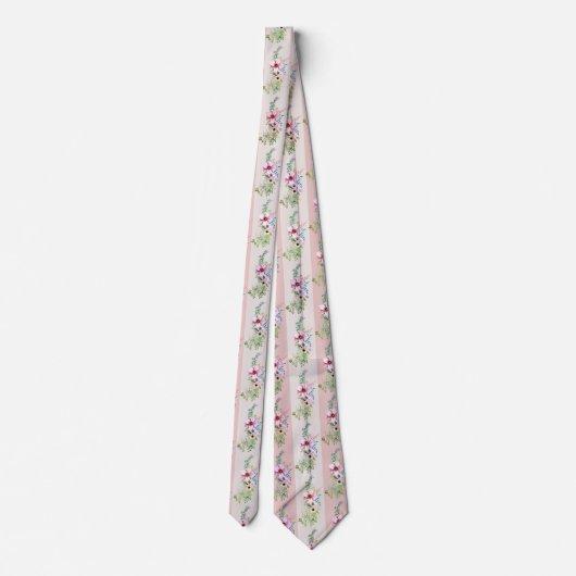 Pink and Cream stripe floral pattern ネクタイ (裏面)