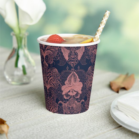 Pink and dark blue shapes patterns AI art  紙コップ (インサイチュ)