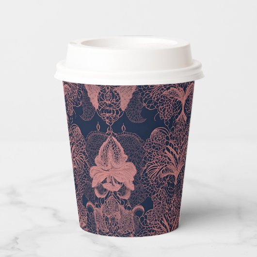 Pink and dark blue shapes patterns AI art 紙コップ (裏面)