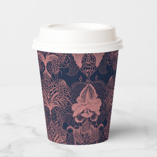 Pink and dark blue shapes patterns AI art 紙コップ (正面)