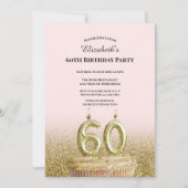 Pink and Gold 60th Birthday Invitation For Her 招待状 (正面)