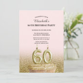 Pink and Gold 60th Birthday Invitation For Her 招待状 (スタンド正面)