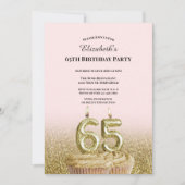 Pink and Gold 65th Birthday Invitation For Her 招待状 (正面)