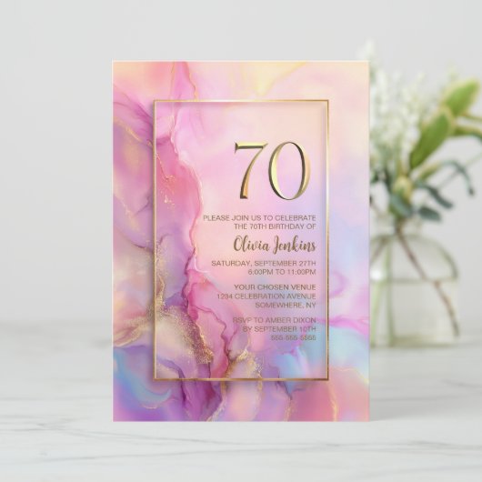 Pink and Gold 70th Birthday Party 招待状 (スタンド正面)