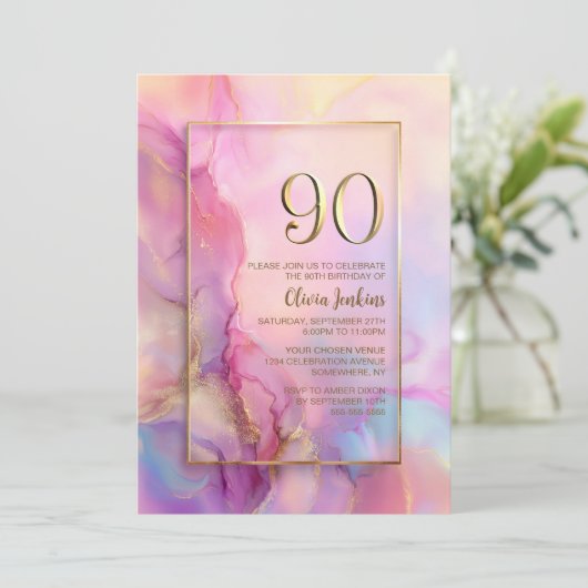 Pink and Gold 90th Birthday Party 招待状 (スタンド正面)