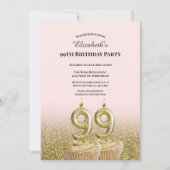 Pink and Gold 99th Birthday Invitation For Her 招待状 (正面)