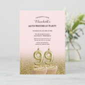 Pink and Gold 99th Birthday Invitation For Her 招待状 (スタンド正面)