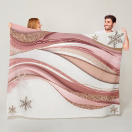 Pink and Gold Abstract Glitter Waves Blanket フリースブランケット