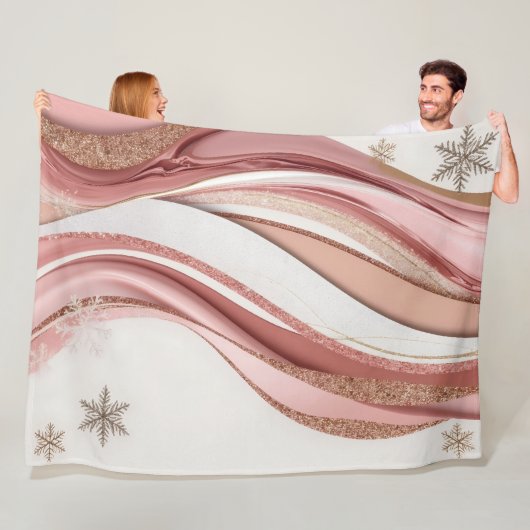 Pink and Gold Abstract Glitter Waves Blanket フリースブランケット (インサイチュ)