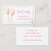 Pink and Gold Bartender-Barmaid Business Card 名刺 (正面/裏面)