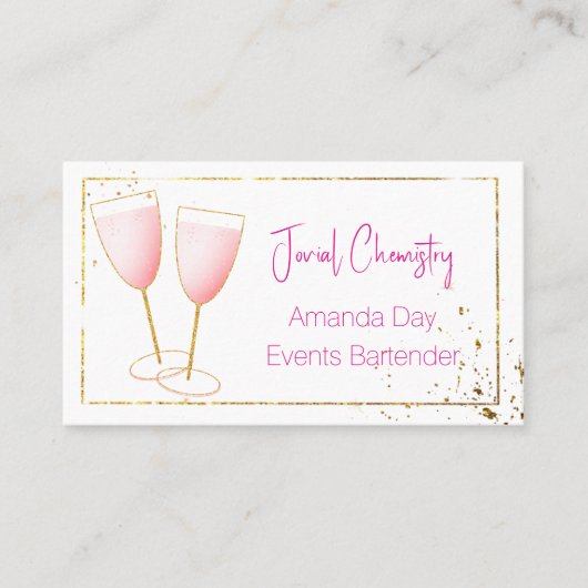 Pink and Gold Bartender-Barmaid Business Card 名刺 (正面)
