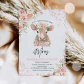 Pink And Gold Boho Florals Cow Birthday Party 招待状