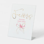 Pink and Gold Bow Bridal Shower Favors 台座サイン (正面)