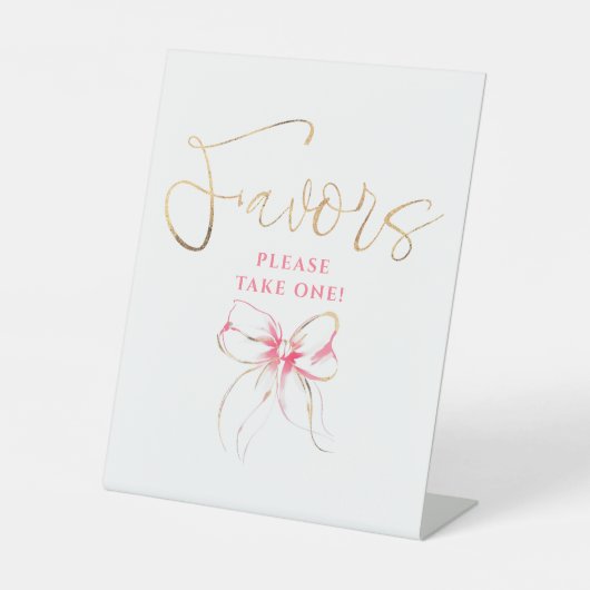 Pink and Gold Bow Bridal Shower Favors 台座サイン (正面)