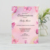 Pink and Gold Butterfly Quinceanera Invitation 招待状 (スタンド正面)