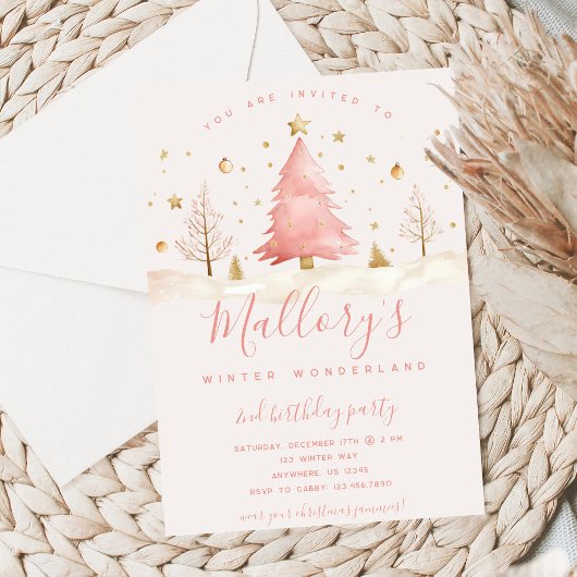 Pink and Gold Christmas Birthday Invitation 招待状