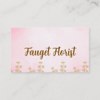 pink and gold cute watercolor floral business card 名刺