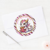 Pink and Gold Dragon Girl's Personalized Birthday ラウンドシール (封筒)