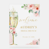 Pink and Gold Floral Champagne Glass Welcome アクリルサイン (正面)