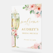 Pink and Gold Floral Champagne Glass Welcome アクリルサイン (傾斜)