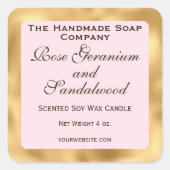 Pink and Gold Foil Candle Label スクエアシール (正面)