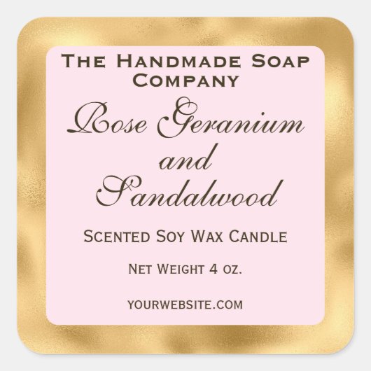 Pink and Gold Foil Candle Label スクエアシール (正面)