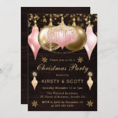 Pink and Gold Glitter Baubles Christmas Party 招待状 (正面/裏面)