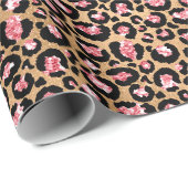 Pink and Gold Glitter Glam Leopard Spots Pattern ラッピングペーパー (ロールコーナー)
