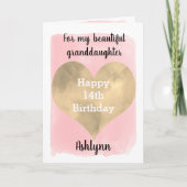 Pink and Gold Happy 14th Birthday Granddaughter カード (正面)