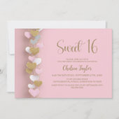 Pink and Gold Heart Theme Sweet 16 Birthday 招待状 (正面)