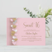 Pink and Gold Heart Theme Sweet 16 Birthday 招待状 (スタンド正面)
