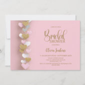 Pink and Gold Hearts Bridal Shower 招待状 (正面)