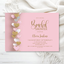 Pink and Gold Hearts Bridal Shower 招待状