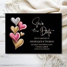 Pink and Gold Hearts Wedding Save the Date セーブザデート