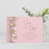 Pink and Gold Hearts Wedding Save the Date セーブザデート (スタンド正面)