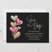Pink and Gold Hearts Wedding Save the Date セーブザデート (正面)