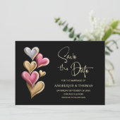 Pink and Gold Hearts Wedding Save the Date セーブザデート (スタンド正面)