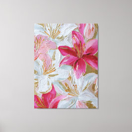 Pink and Gold Lily Texture Abstract Wall Art キャンバスプリント