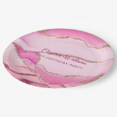 Pink and Gold Marble Birthday Party ペーパープレート (アングル)