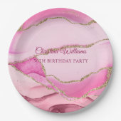 Pink and Gold Marble Birthday Party ペーパープレート (正面)