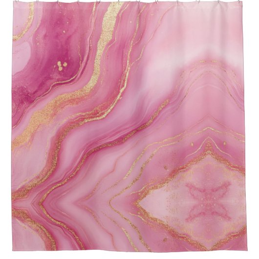 Pink and Gold Marble Elegant シャワーカーテン (正面)