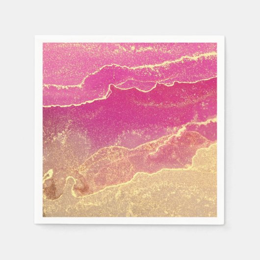 Pink and Gold Marble Elegant スタンダードカクテルナプキン (正面)