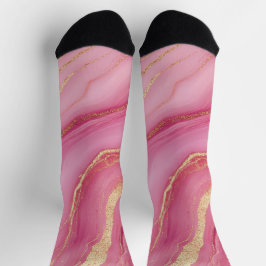 Pink and Gold Marble Elegant ソックス